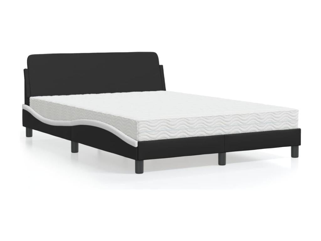 Bed with black and white mattress 120x200 cm faux leather
