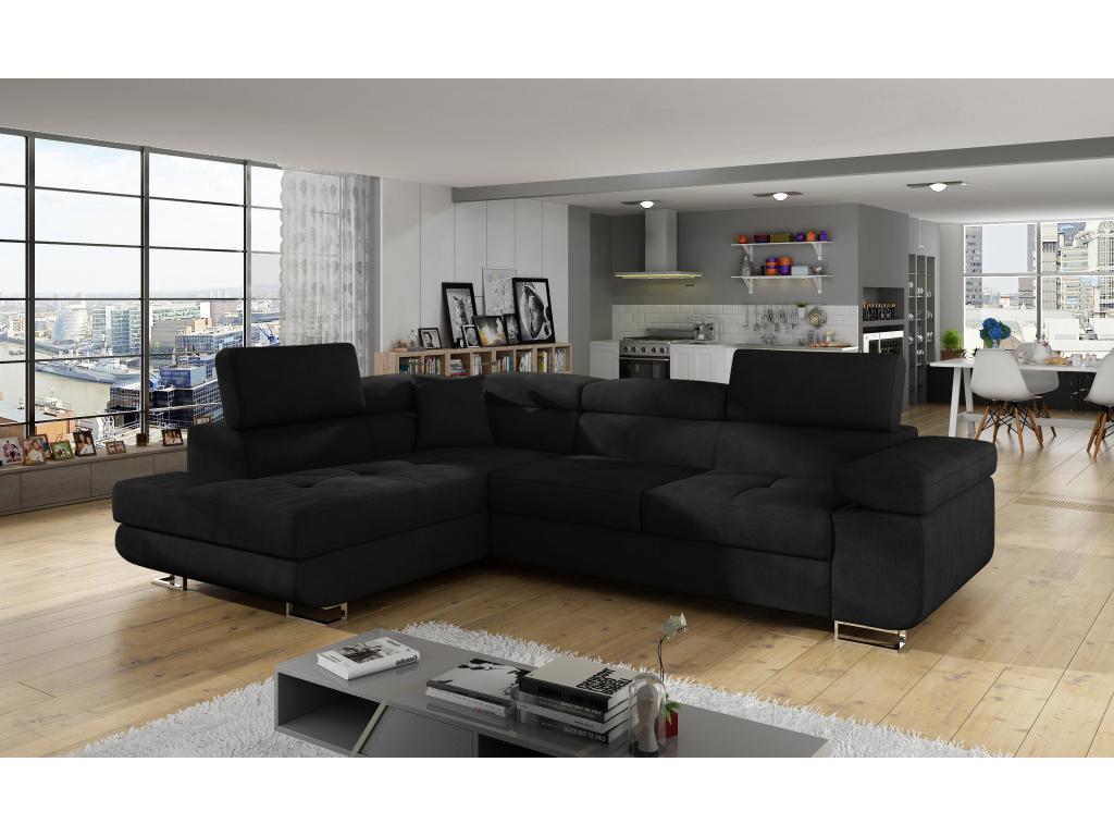 Doucezen 275cm Left-Hand Corner Sofa Bed in Black Fabric