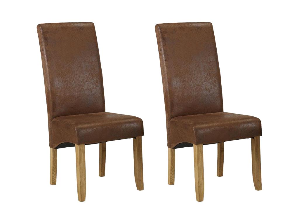 Set of 2 Doucezen chairs - Microfiber with an aged leather look - Light wood legs