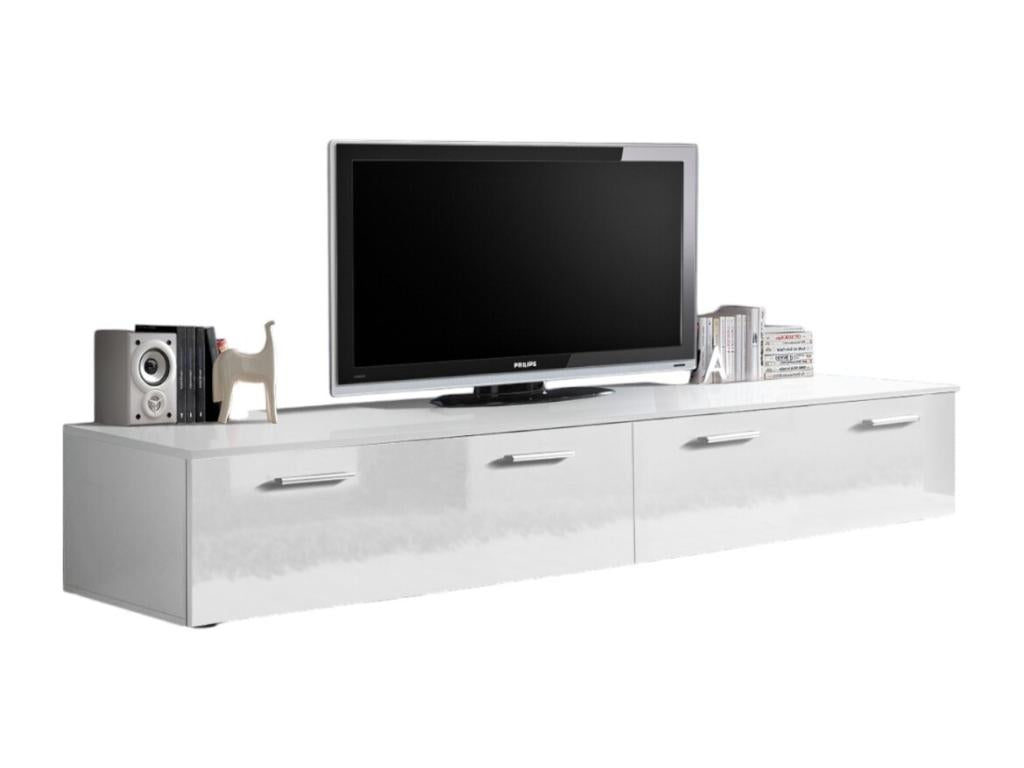 TV unit 200cm COMET Collection - White color - 2 drop-down doors.