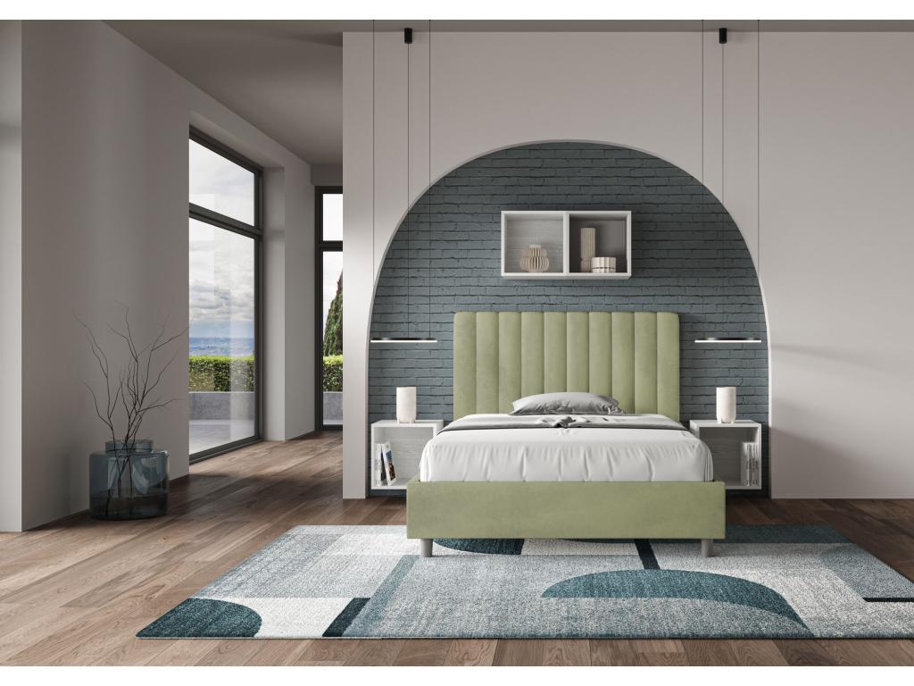 Doucezen 1.5-person upholstered storage bed (120x200 cm) in green microfiber