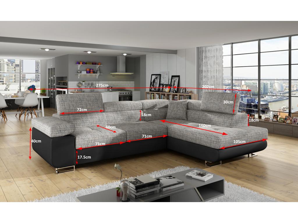 Doucezen 275cm Left-Hand Corner Sofa Bed in Black Fabric