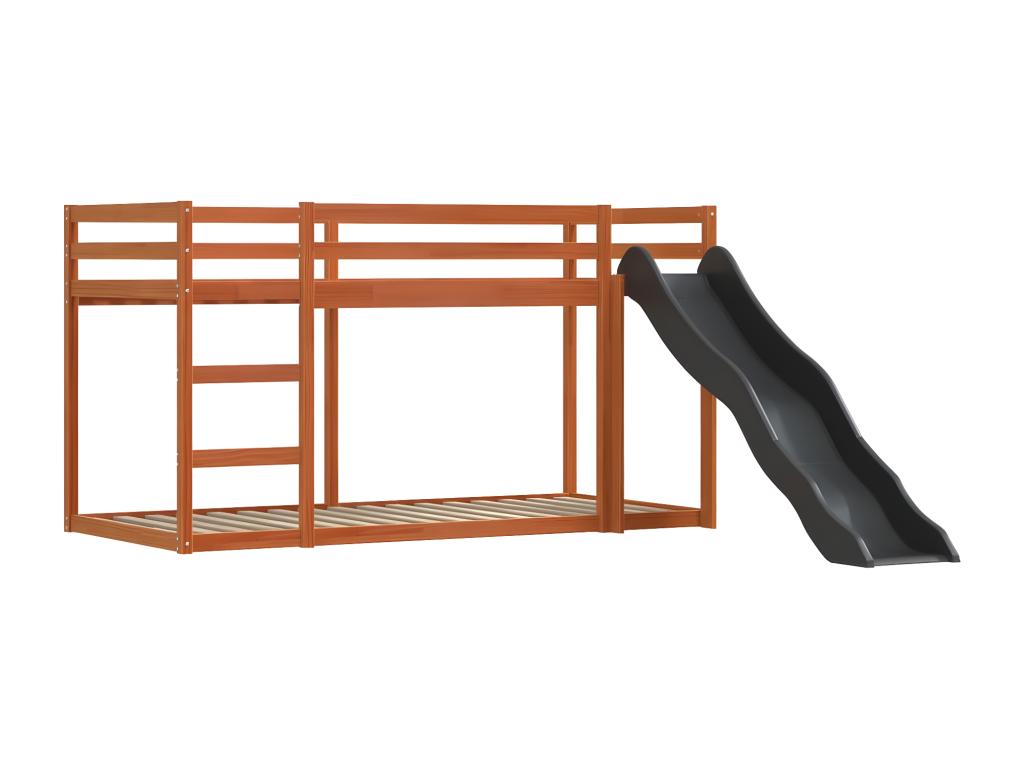 Bunk bed with slide and pink curtains 80x200 cm