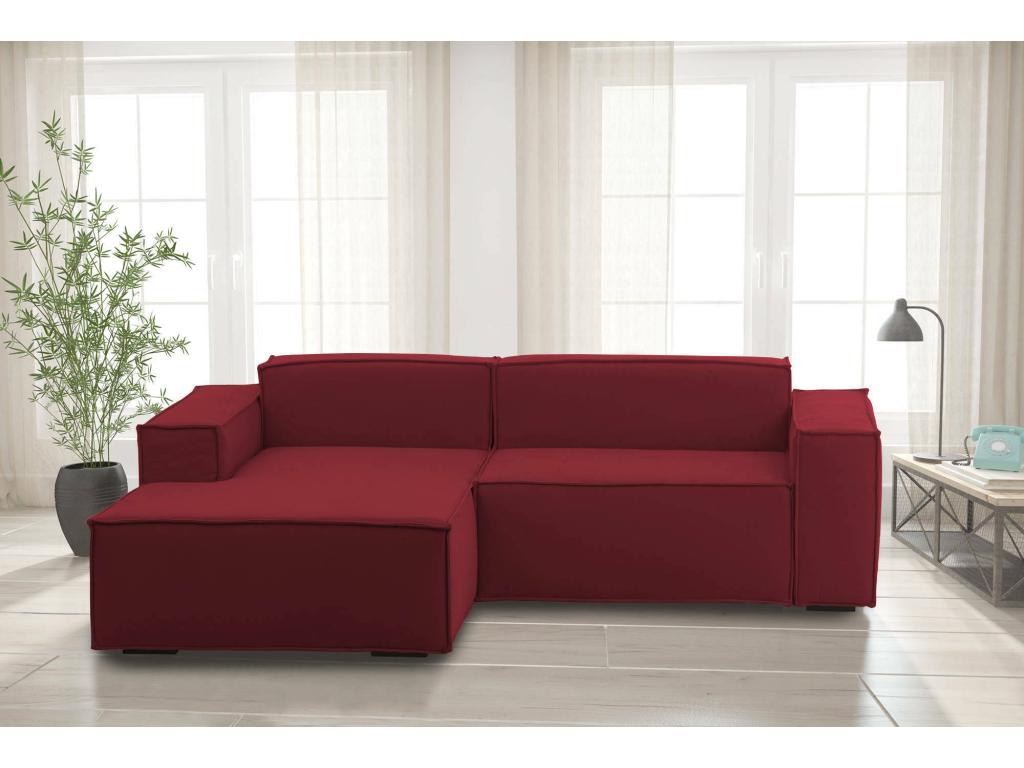 Doucezen Fixed Sofa Large Modular 2-Seater Sofa with Left-Hand Peninsula Made in Italy Modern Fabric Sofa 240x170x70 cm Red