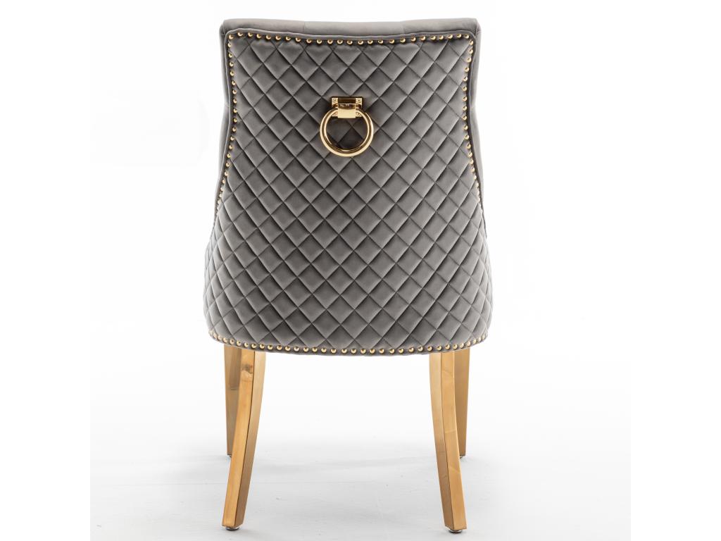 Doucezen velvet upholstered chair with ring on the back and gold metal legs - Set of 2 - Grey