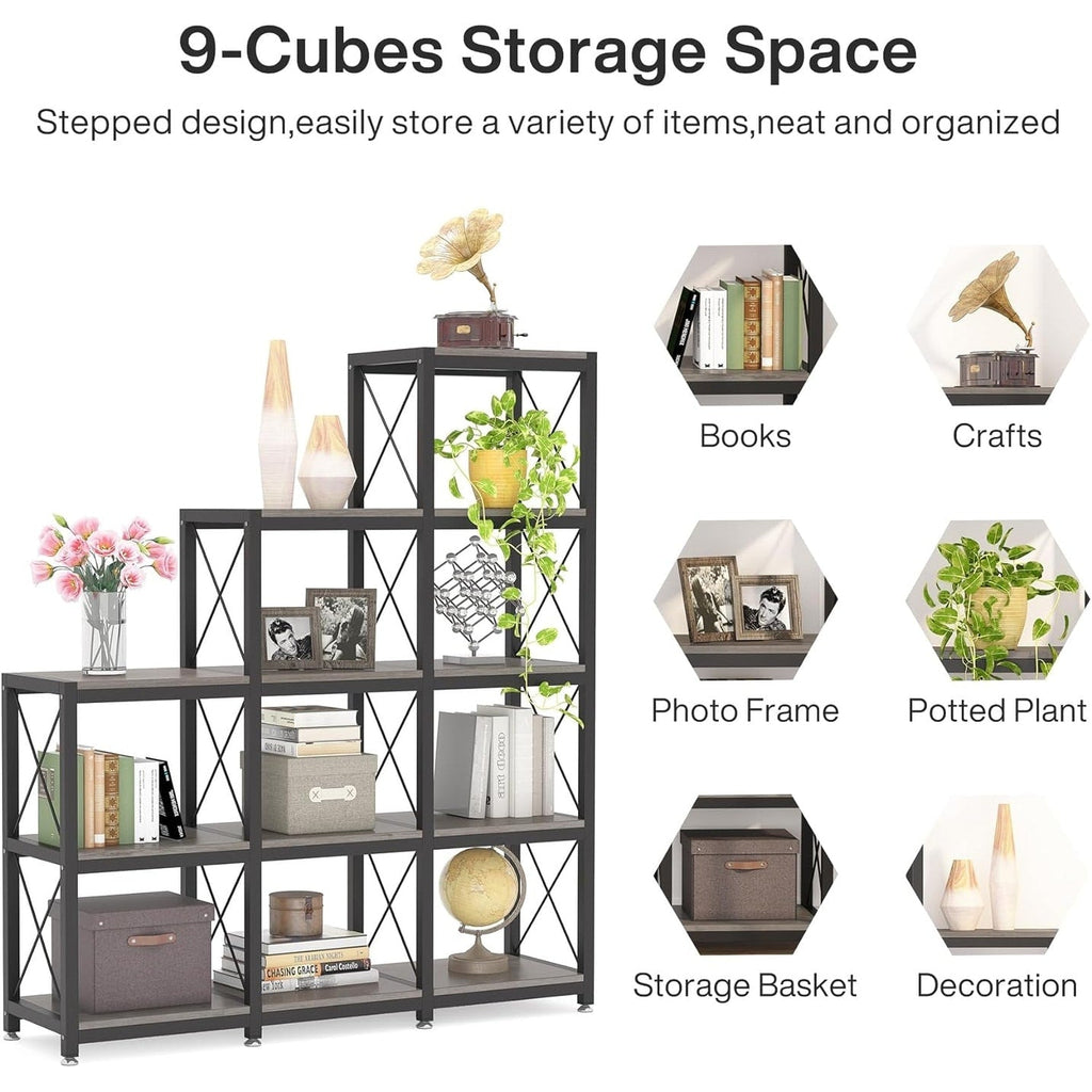 12 Shelves Ladder Bookshelf, Industrial Corner Bookshelf