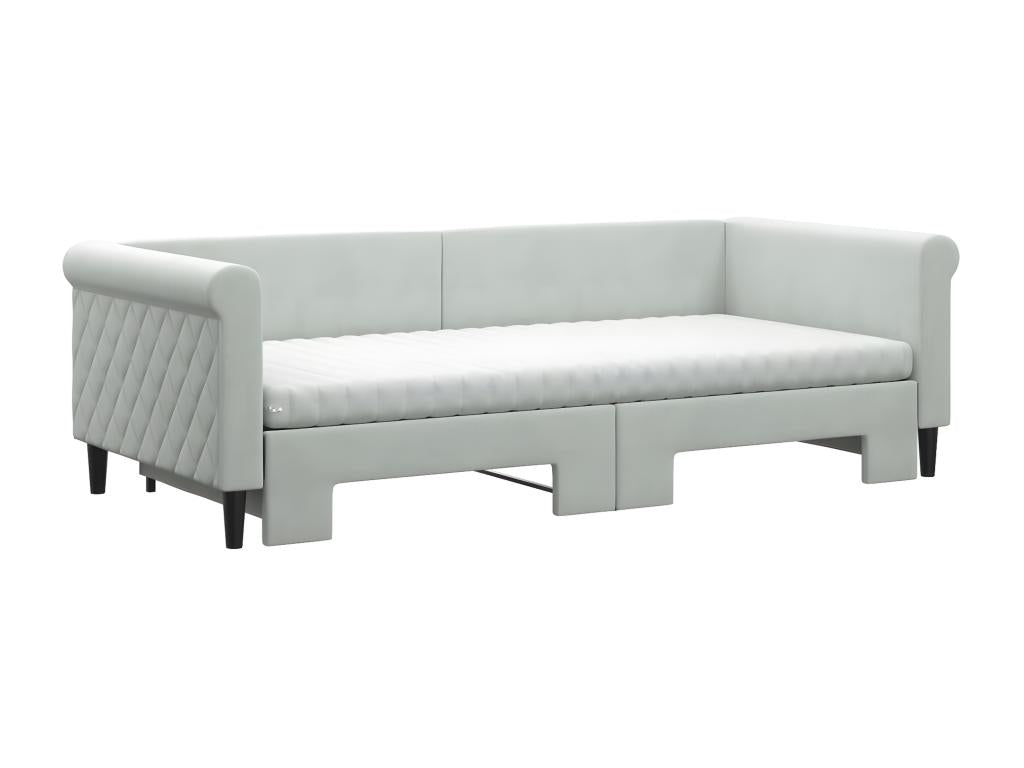 Daybed with pull-out bed and light grey 90x200cm velvet mattress