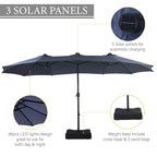 15-foot Rectangular Crank Double-sided Outdoor Market Umbrella Solar LED Lighted Patio Umbrella with Base Included