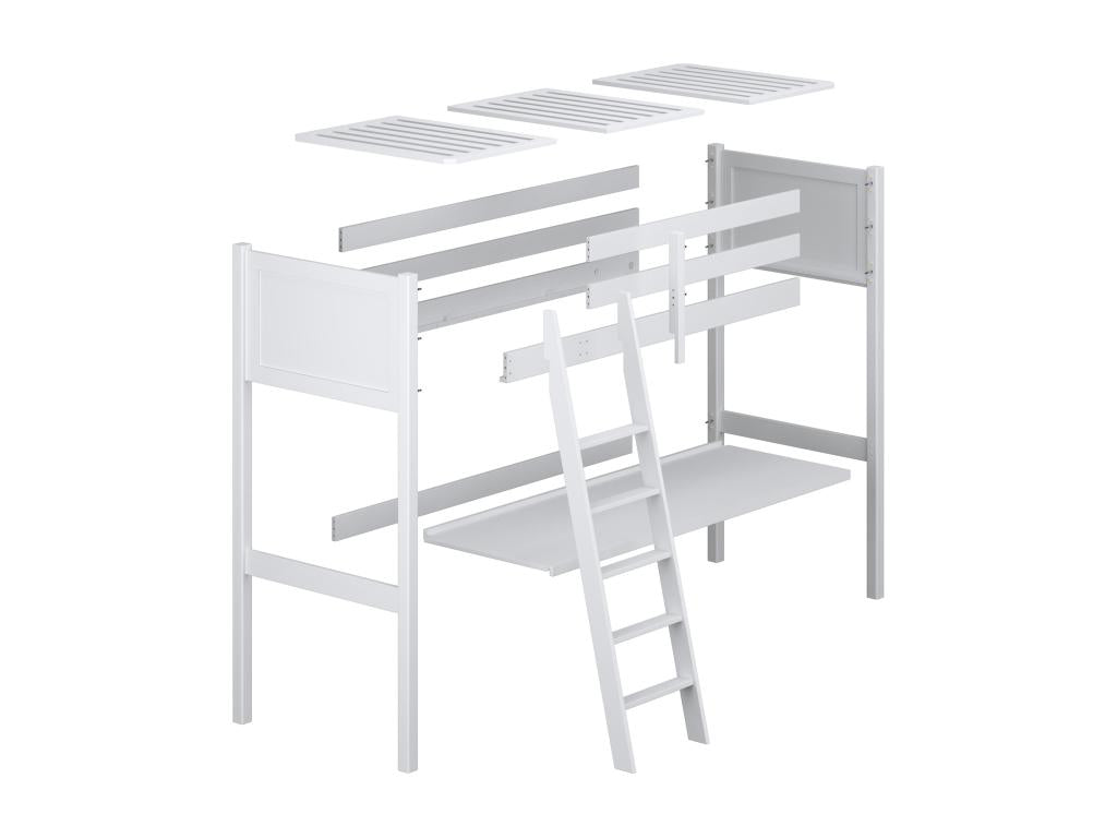 Wooden loft bed - with desk N04 Natural Pine 100x200