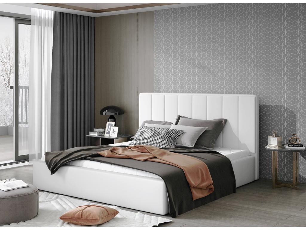 Doucezen Luxury Upholstered Bed in Faux Leather - White - 140x200cm - Version with Slatted Base
