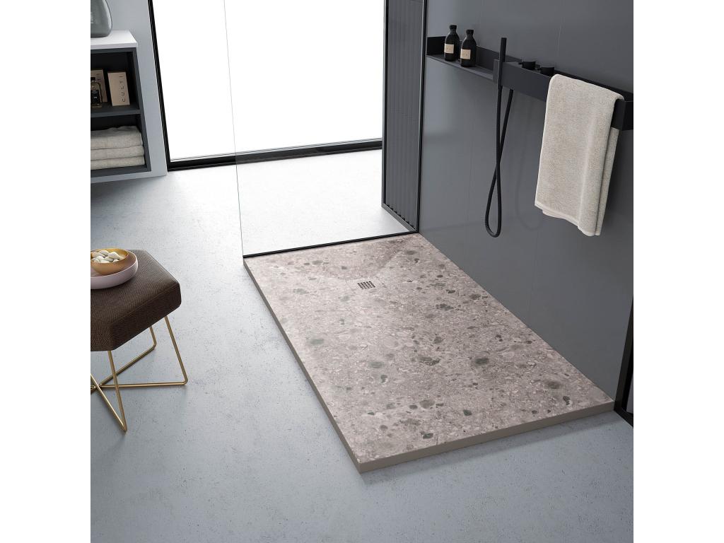 Meublita Beige shower tray with smooth finish, Meublita 3D colored grid - 110x70 cm