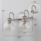 2/3 Light Bathroom Vanity Light Wall Sconce with Glass Shade