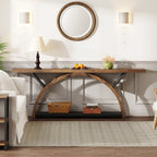 2-Tier Narrow Long Console Sofa Table with Semi-Circular Frame for Entryway,Gray Hallway Accent Tables