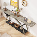 2-Tier Narrow Long Console Sofa Table with Semi-Circular Frame for Entryway,Gray Hallway Accent Tables