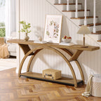 2-Tier Narrow Long Console Sofa Table with Semi-Circular Frame for Entryway,Gray Hallway Accent Tables