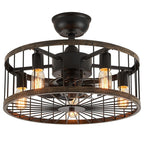 20 in. Low Profile Ceiling Fan Light Modern Farmhouse Wood Finish Caged Ceiling Fan with Light and Remote