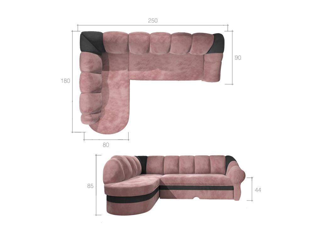 Meublita 250cm Right-Hand Corner Sofa Bed in Navy Blue and Light Grey Velvet