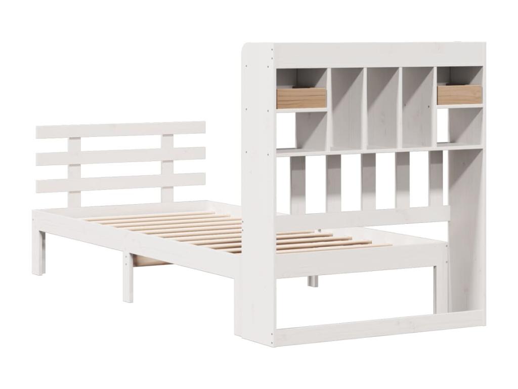 White 100x200 cm solid pine wood bookcase bed without mattress