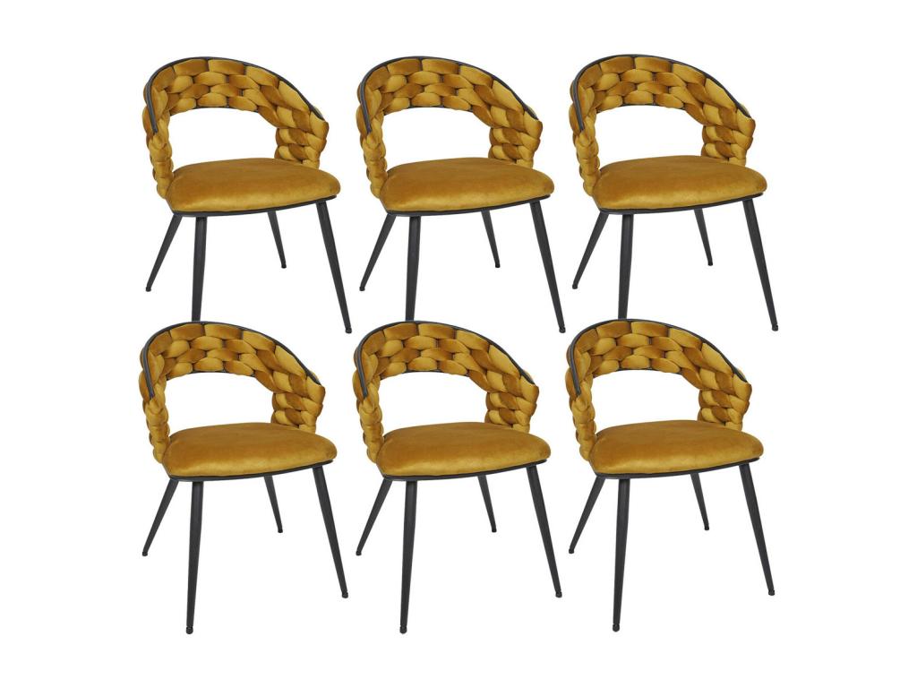 Doucezen - Set of 6 Mustard Yellow Velvet Chairs with Black Metal Legs