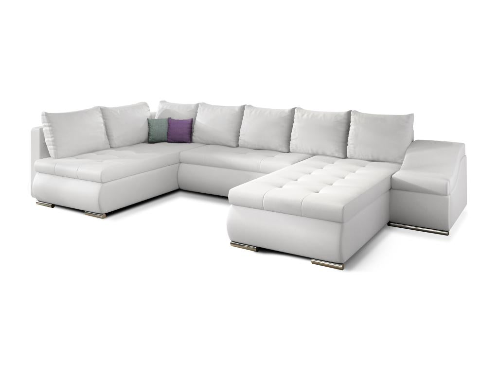 Doucezen 340cm White Faux Leather Convertible Panoramic Sofa - Right-Hand Chaise