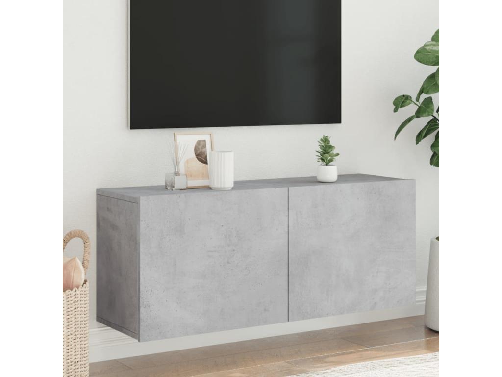 Concrete grey wall-mounted TV unit, 100x30x41 cm