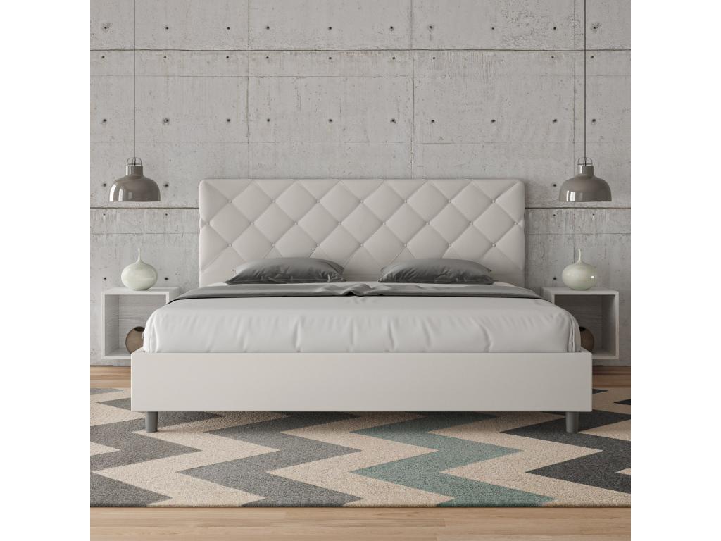 Doucezen 180x200 White Faux Leather Upholstered Bed (No Slatted Base)