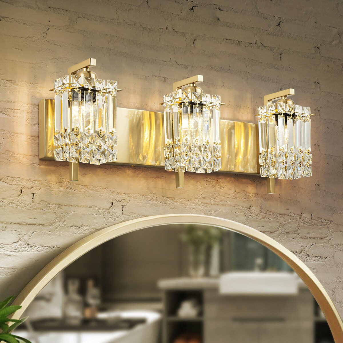 3-Light Modern Glam Bathroom Vanity Lights Crystal Wall Sconce Light for Mirror