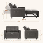 3-in-1 Adjustable Sleeper Sofa Bed, Pull Out Chair Sofa, Convertible Folding Bed for Living Room
