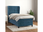 Upholstered bed base and mattress, dark blue, 80x200 cm, velvet