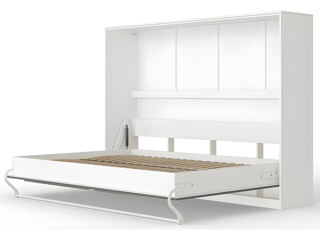 140x200cm Wall Bed, Soft Interior, Horizontal, Foldable, Wall Bed, White/Anthracite Glossy