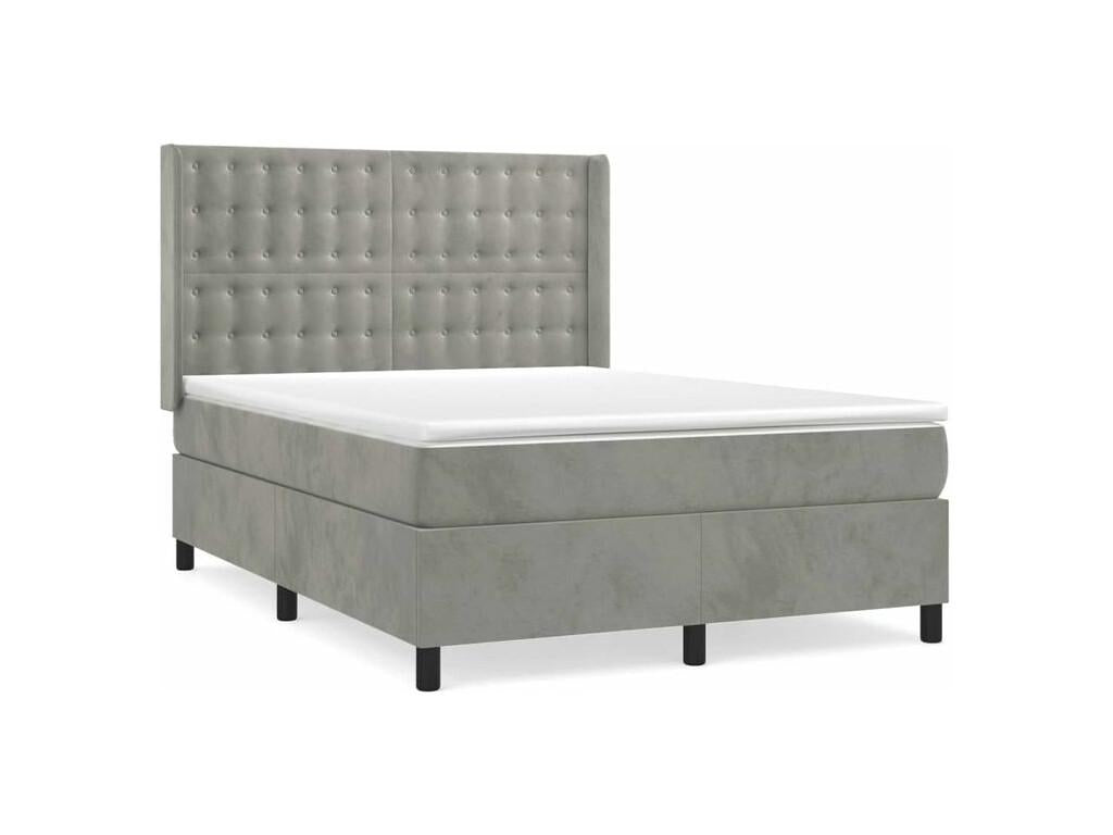 Doucezen bed base and mattress, light grey, 140x190 cm, velvet