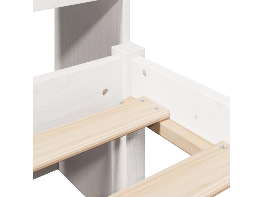 White 200x200 cm solid pine wood bookcase bed without mattress