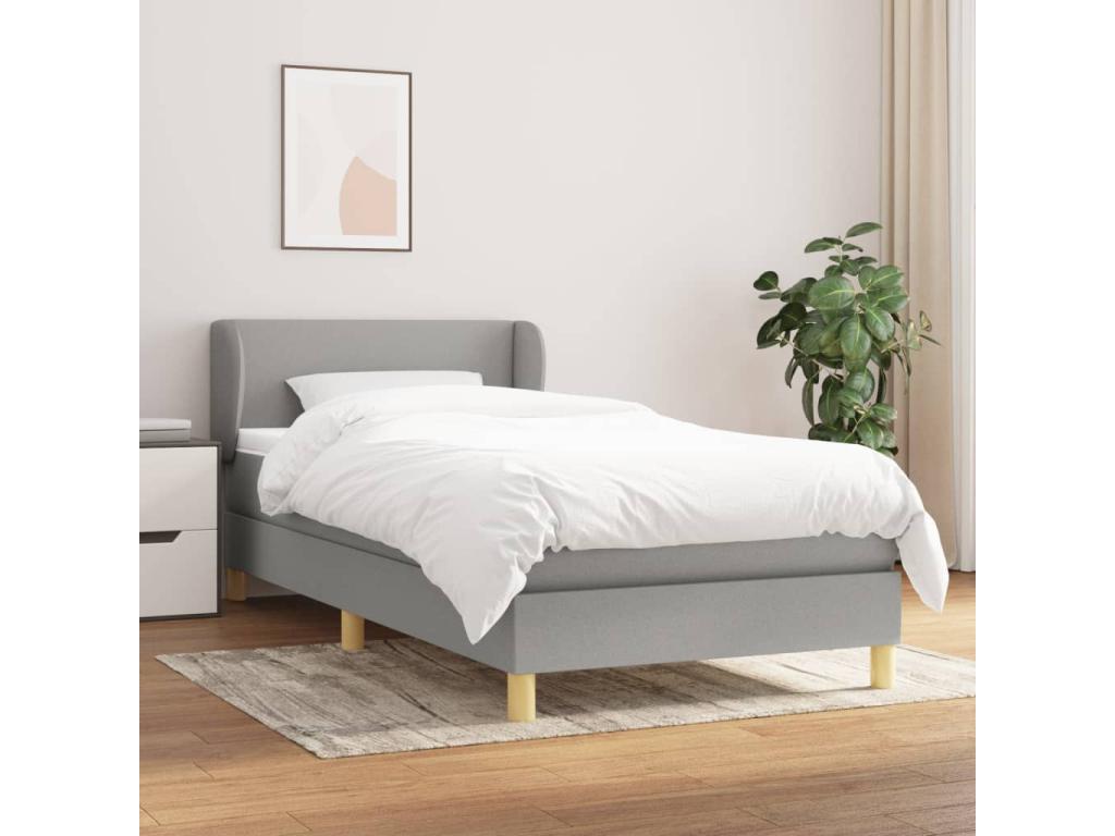 Upholstered bed base with mattress, light grey, 80x200 cm, fabric
