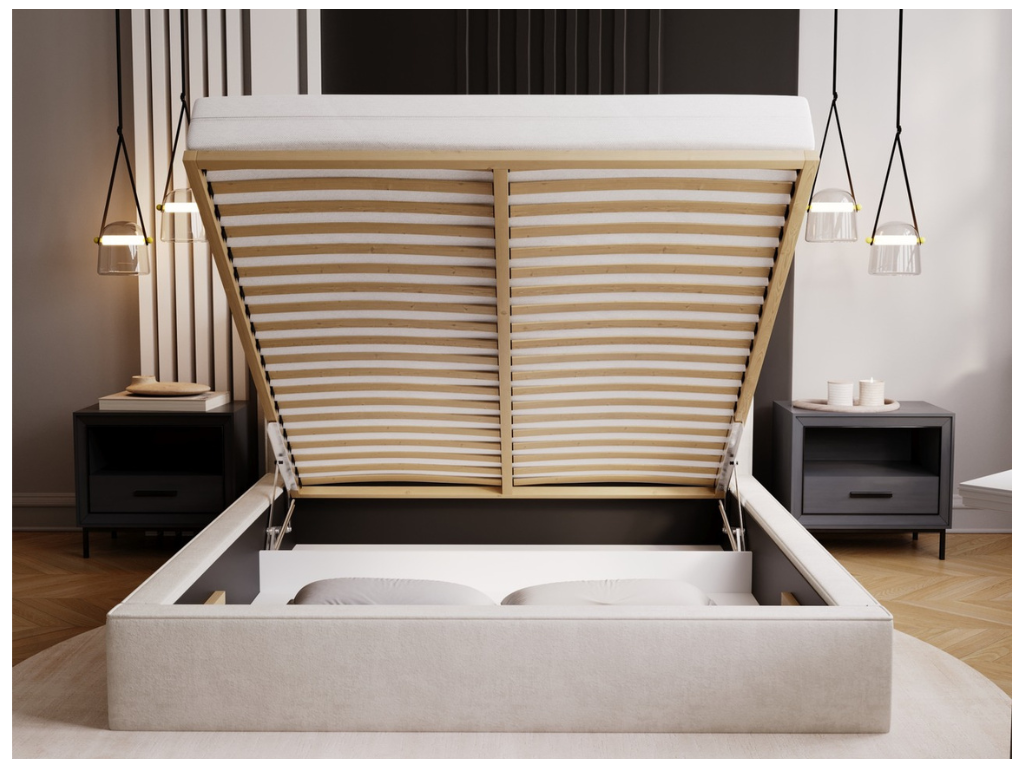 Upholstered bed with storage - 180x200 - double bed - velvet - cream - Doucezen
