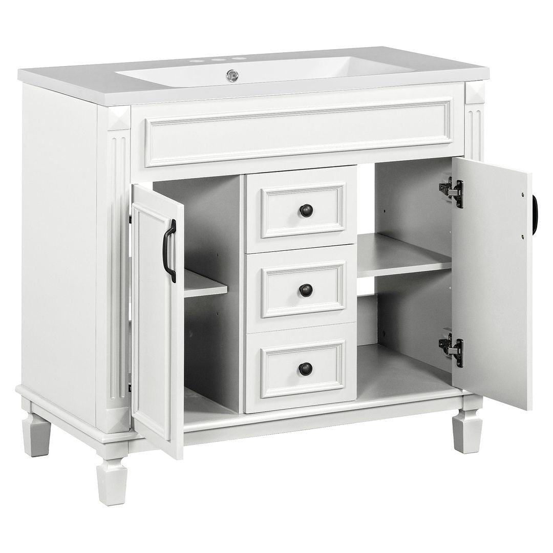 36'' Modern Bathroom Vanity with Top Sink and Mirror Cabinet,2 Doors and 2 Drawers