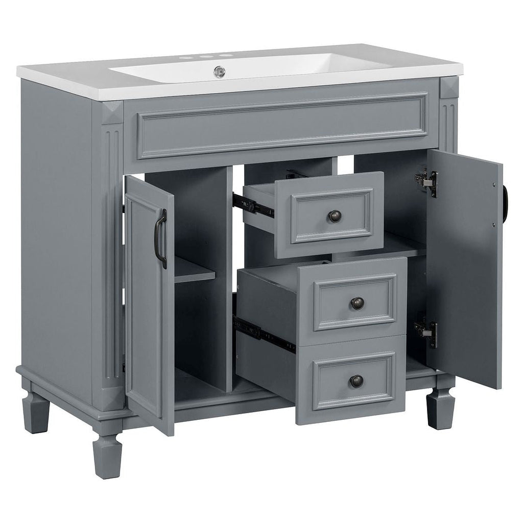 36'' Modern Bathroom Vanity with Top Sink and Mirror Cabinet,2 Doors and 2 Drawers