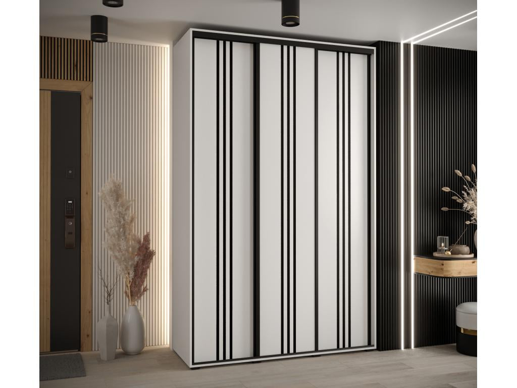 Doucezen 6 Sliding Door Wardrobe 235.2/160/60 3 Doors White/White/Black