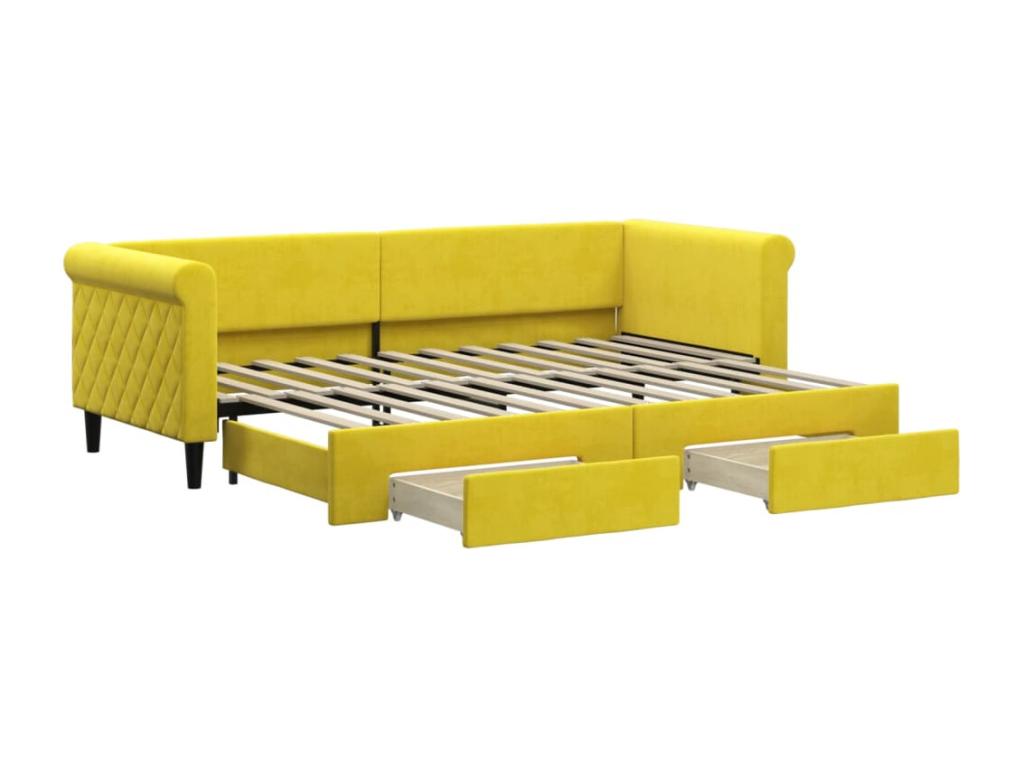 Daybed with trundle and drawers, yellow, 80x200 cm, velvet