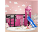 Children's loft bed with pink tower, 90x200 cm, solid pine wood