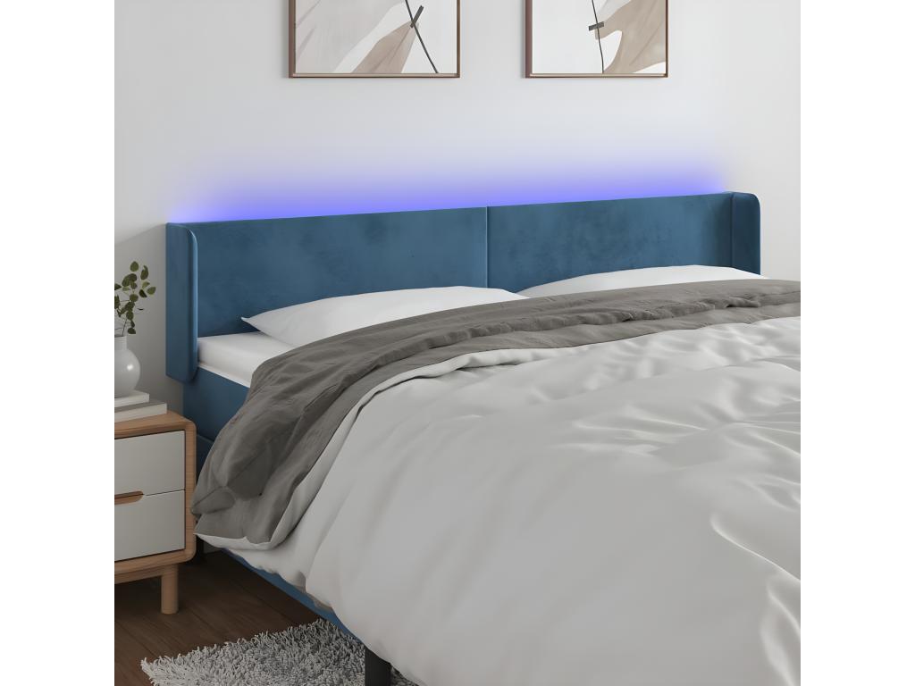 Dark Blue LED Headboard 203x16x78/88 cm Velvet