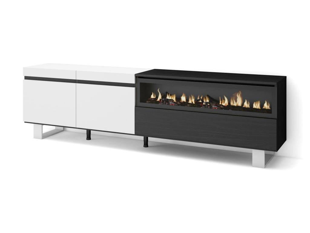 TV Stand/Bench 200x57x35cm For TVs up to 80" Electric Fireplace Industrial Design White and Black