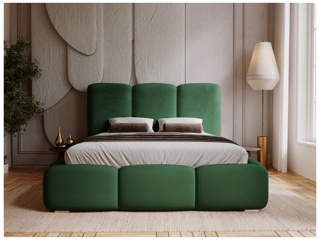 Upholstered bed with storage - 200x200 - double bed - velvet - green - Bubble