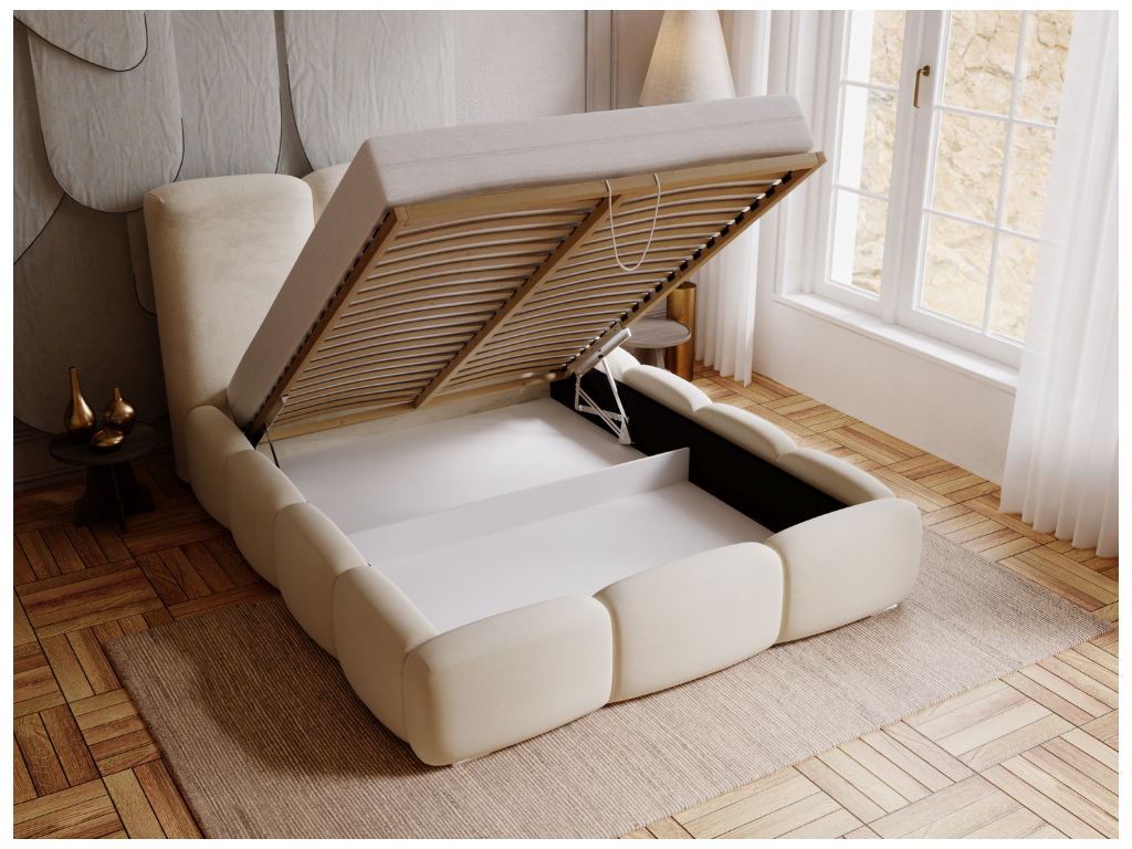 Upholstered bed with storage - 200x200 - double bed - velvet - green - Bubble