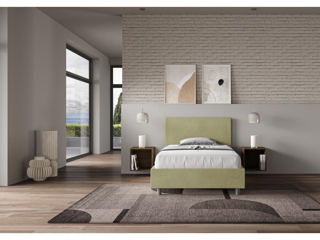 Doucezen 1.5-person bed with storage, upholstered 120x190cm green microfiber