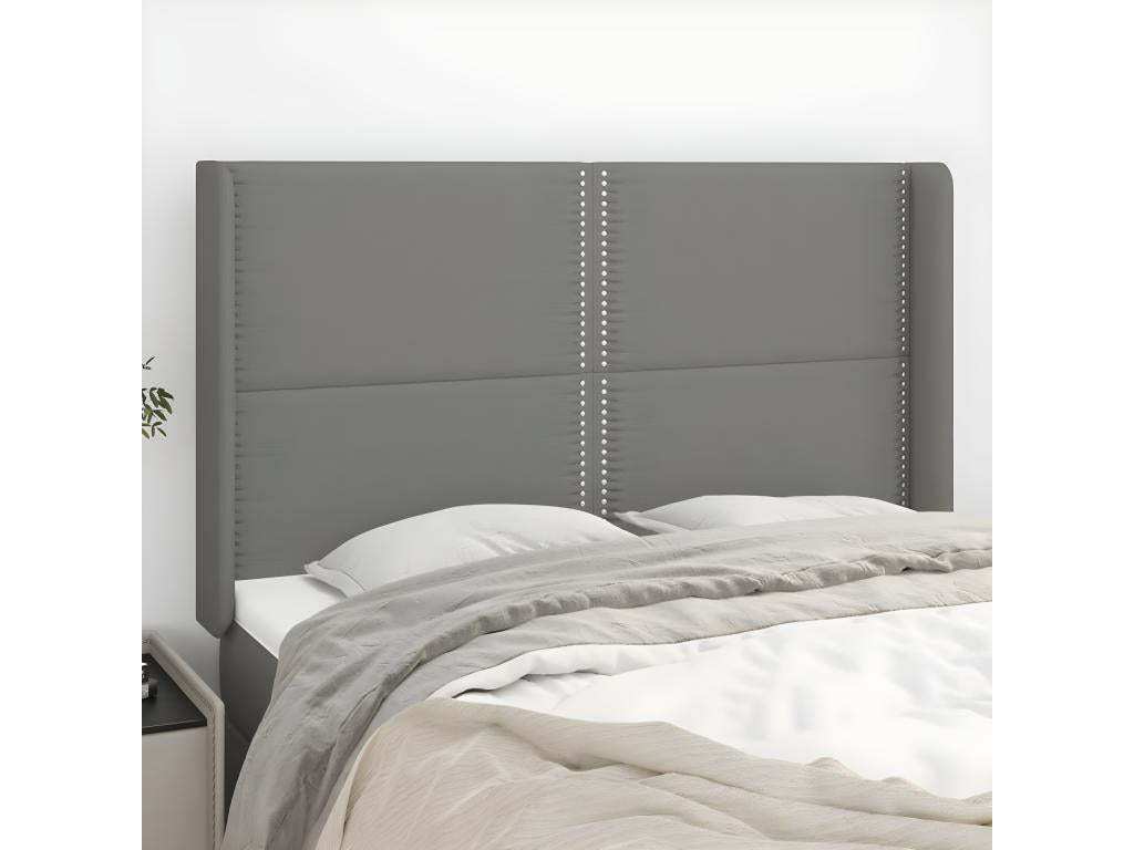 Headboard with wings, Dark Grey, 147x16x118/128 cm, Fabric