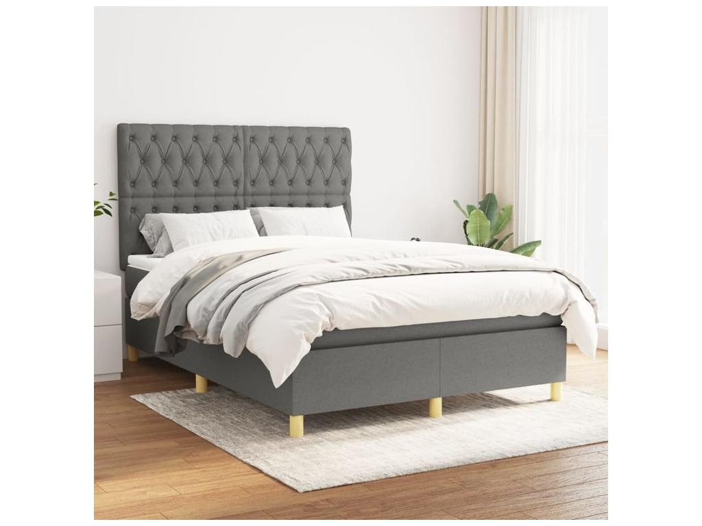 Meublita bed base with mattress, dark grey, 140x190 cm, fabric