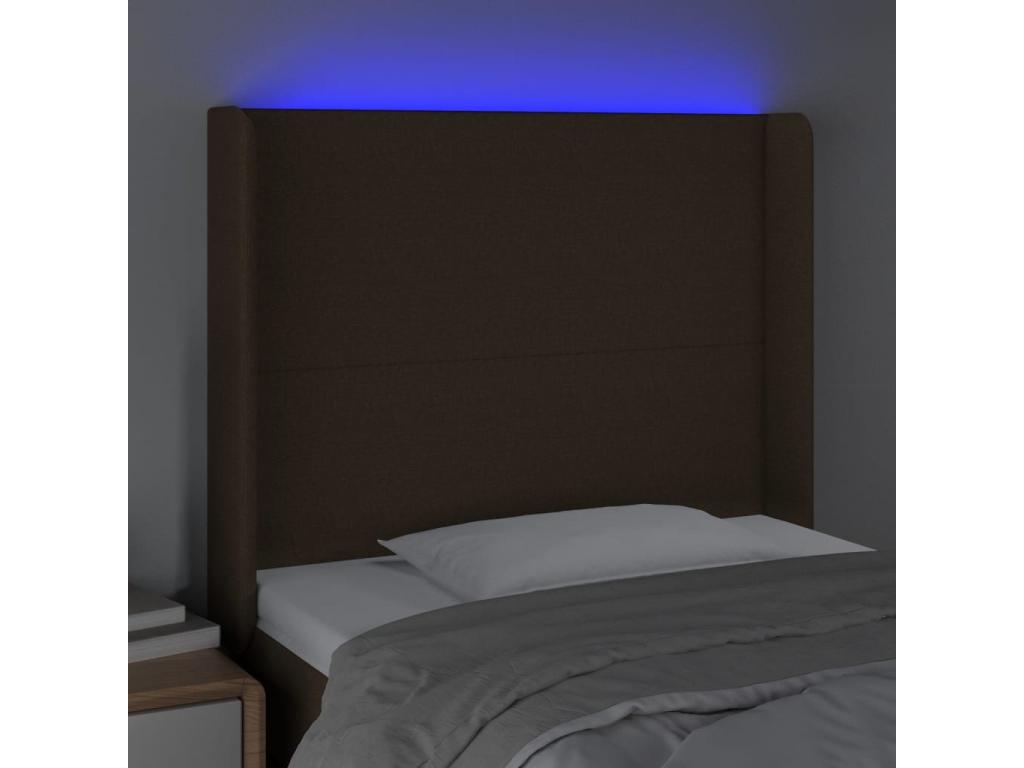LED Headboard, Dark Brown, 103x16x118/128 cm, Fabric