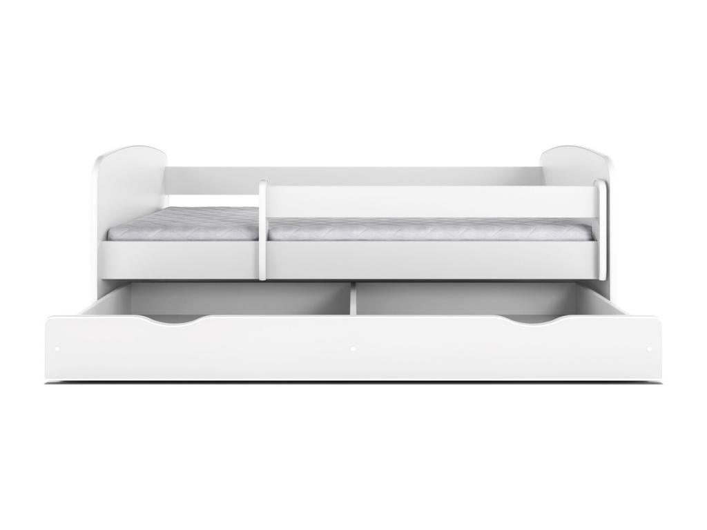 White children's bed with slatted base and removable safety rail, Meublita - 70x140 - Drawers with drawer