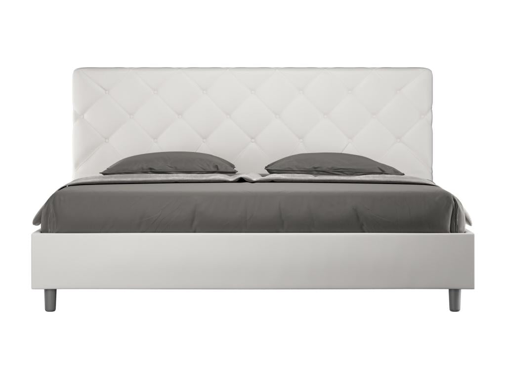 Doucezen 180x200 White Faux Leather Upholstered Bed (No Slatted Base)
