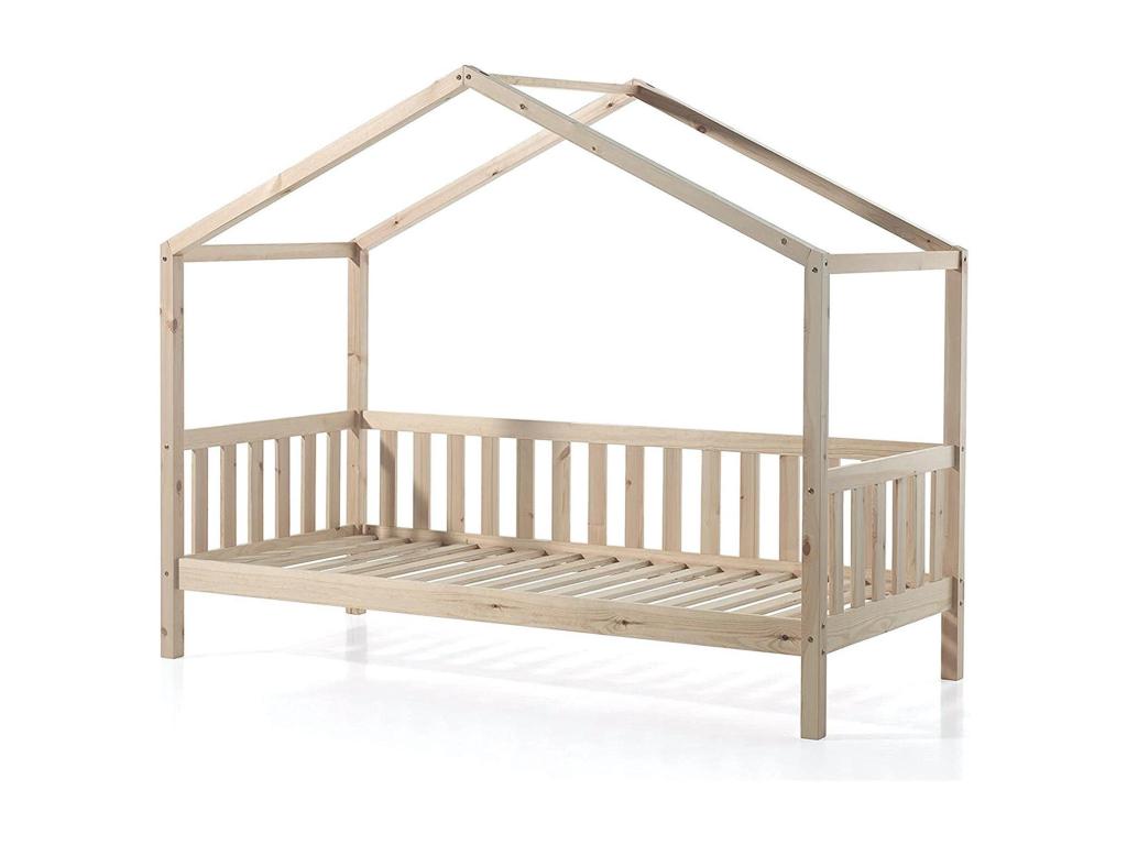 Pack - Children's Cabin Bed with Barrier/Canopy Doucezen II 90x200cm Natural